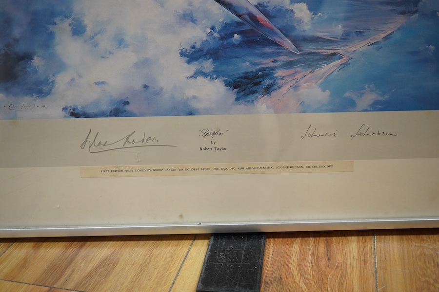 After Robert Taylor (b.1946), two colour prints comprising, ‘Duel of the Eagles’, signed by Douglas Bader and Adolf Galland, and ‘Spitfire’, first edition print signed by Douglas Bader and Air Vice Marshall Johnnie Johns